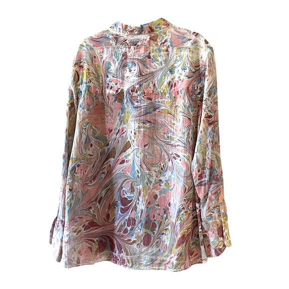 Johnny Was/Amanda Bond Lena Size Medium Marbled Pastel Long Sleeve Button Up Top - Picture 8 of 11